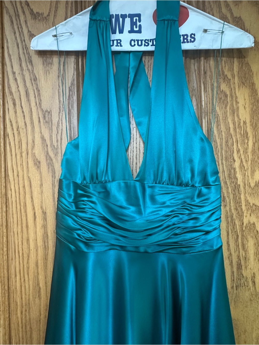 Vintage Y2K-era Papell Boutique teal 100% silk halter midi dress 6P Autumn - Picture 4 of 16